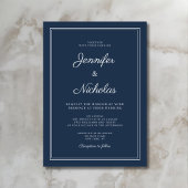 Elegant Modern Navy Blue Script Wedding Einladung
