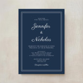 Elegant Modern Navy Blue Script Wedding Einladung