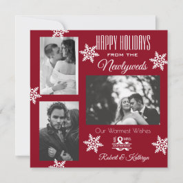 Elegant & modern Neuverheiratet Drei Foto Weihnach Feiertagskarte