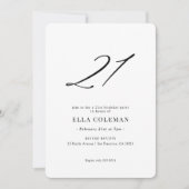 Elegant Modern Number 21. Geburtstag Einladung (Vorderseite)