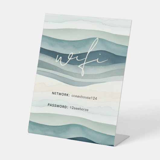 Elegant Modern Ocean Beach Network WiFi Kennwort Sockelschild (Vorderseite)