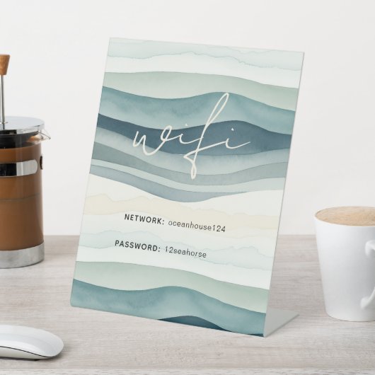 Elegant Modern Ocean Beach Network WiFi Kennwort Sockelschild (In SItu)