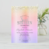 Elegant Modern Ombre, Confetti Sweet 16 Einladung (Stehend Vorderseite)