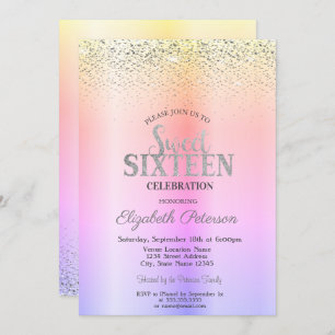 Elegant Modern Ombre, Confetti Sweet 16 Einladung