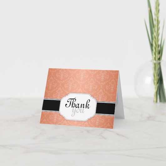Elegant Modern Orange Damask Thank You Cards Dankeskarte (Vorderseite)