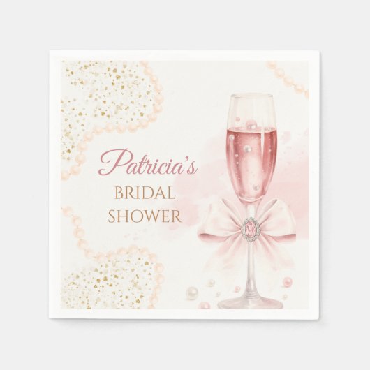 Elegant Modern Pearls & Prosecco Bridal Shower Serviette (Vorderseite)