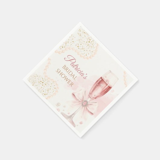 Elegant Modern Pearls & Prosecco Bridal Shower Serviette (Ecke)
