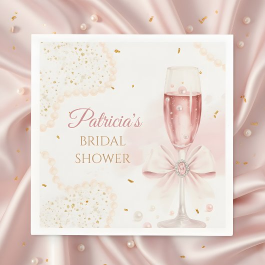 Elegant Modern Pearls & Prosecco Bridal Shower Serviette