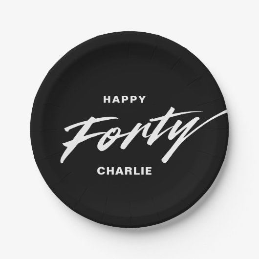 Elegant, modern personalisiert 40. Geburtstag Pappteller (Vorderseite)