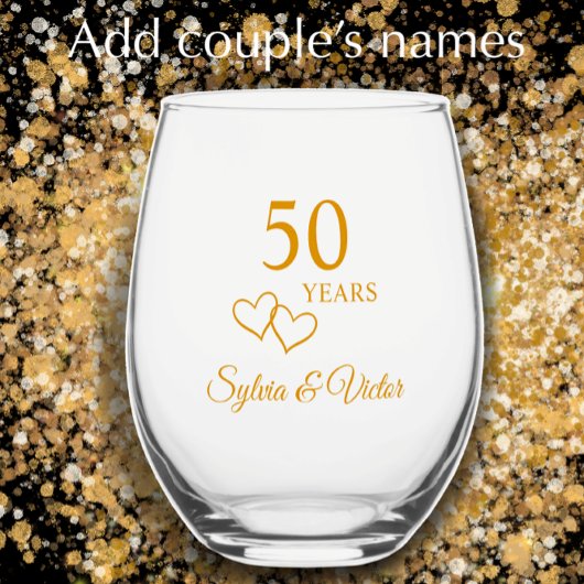 Elegant Modern Personalisiert Gold 50 Jahre alt Weinglas Ohne Stiel