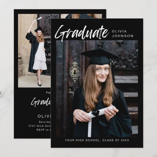 Elegant Modern Photo Collage Graduation Party  Inv Einladung (Vorne/Hinten)
