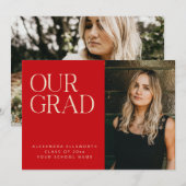 Elegant Modern Photo Red White Simple Graduation Ankündigung (Vorne/Hinten)
