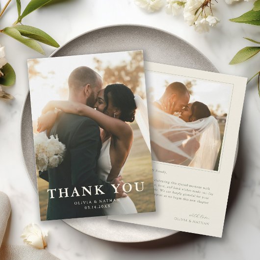 Elegant Modern Photo Wedding Dankeskarte