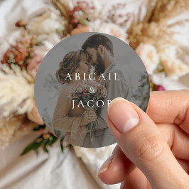 Elegant Modern Photo Wedding Runder Aufkleber