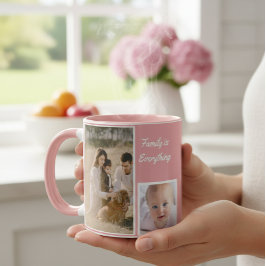Elegant Modern Pink and White Mug with Family Tasse