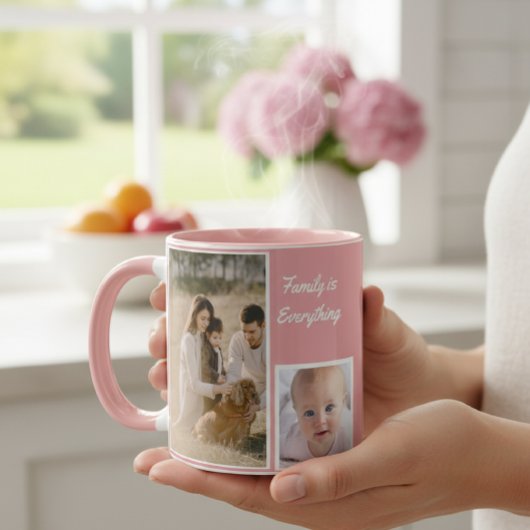 Elegant Modern Pink and White Mug with Family  Tasse