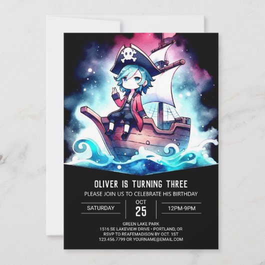 Elegant Modern Pirate Birthday Einladung (Vorderseite)
