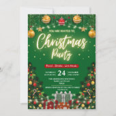 Elegant Modern Plaid Green Christmas Party  Einladung (Vorderseite)