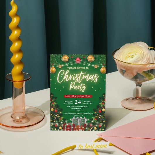 Elegant Modern Plaid Green Christmas Party Einladung