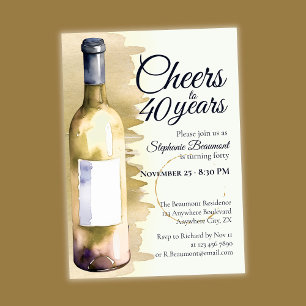Elegant Modern Prost Weißwein 40. Geburtstag Einladung