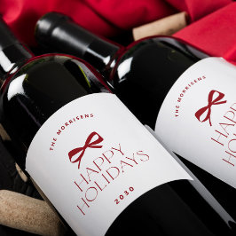 Elegant modern red bow Christmas holiday Weinetikett