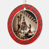 Elegant Modern Red Plaid Christmas Family Photo Keramik Ornament (Links)