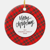 Elegant Modern Red Plaid Christmas Family Photo Keramik Ornament (Hinten)