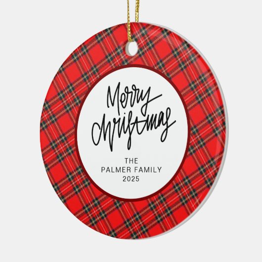 Elegant Modern Red Plaid Christmas Family Photo Keramik Ornament (Links)