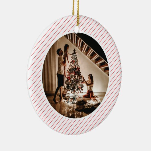 Elegant Modern Red Stripes Christmas Family Photo Keramik Ornament (Rechts)