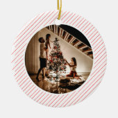 Elegant Modern Red Stripes Christmas Family Photo Keramik Ornament (Vorne)