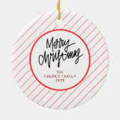 Elegant Modern Red Stripes Christmas Family Photo Keramik Ornament (Hinten)
