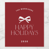 Elegant modern red white bow Christmas holiday Weinetikett (Einzelnes Label)