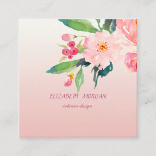 Elegant Modern Romantische Aquarell Blumenmotive Quadratische Visitenkarte