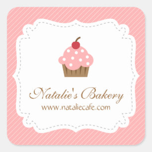 Elegant, modern, rosa Cupcake, Bäckerei Quadratischer Aufkleber