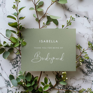 Elegant & Modern Sage Green Bridesmaid Dankeskarte