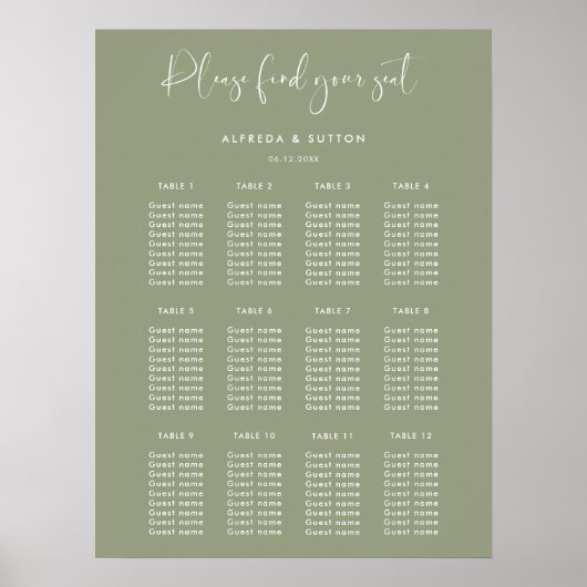 Elegant & Modern Sage Green Hochzeitskarte Poster (Vorne)