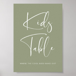 Elegant Modern Sage Green Kids Tafel Hochzeit Poster