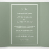 Elegant Modern Sage Green Monogram Simple Wedding Dreifach Gefaltete Einladung (Innenseite Mitte)
