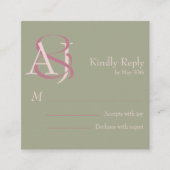 Elegant Modern Sage Green & Pink Wedding Response Begleitkarte (Vorderseite)
