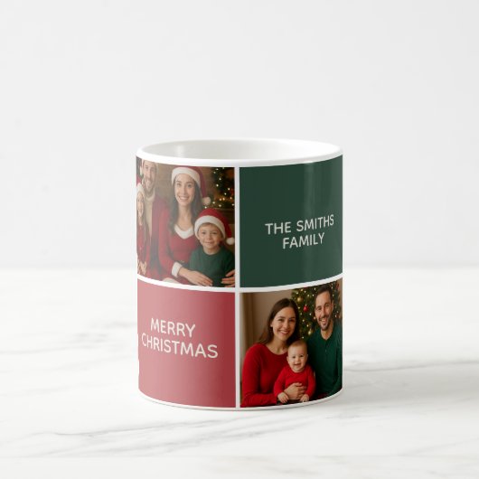 Elegant modern Sage RED collage merry Christmas Kaffeetasse (Mittel)