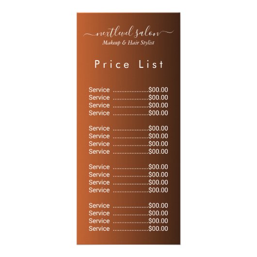 Elegant Modern Salon Price List Rack Card  Werbekarte (Vorne)