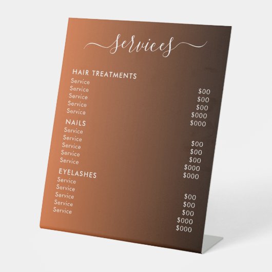 Elegant Modern Salon Spa Service Price List  Sockelschild (Vorderseite)