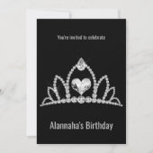 ELEGANT MODERN SCHWARZ DIAMOND TIARA GEBURTSTAG EINLADUNG (Vorderseite)