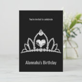 ELEGANT MODERN SCHWARZ DIAMOND TIARA GEBURTSTAG EINLADUNG (Stehend Vorderseite)