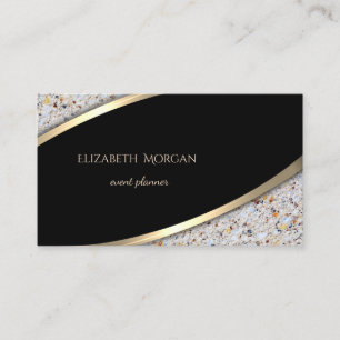 Elegant Modern Schwarz, Gold Streifen, Marmor Visitenkarte