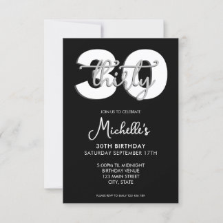 Elegant Modern Script 30. Geburtstag Einladung