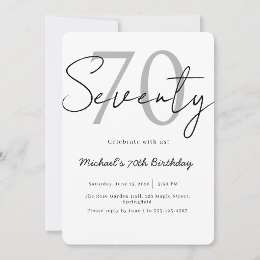 Elegant Modern Script 70th Birthday Invitation Einladung (Vorderseite)