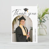 Elegant Modern Script Arch Photo Graduation  Dankeskarte (Stehend Vorderseite)