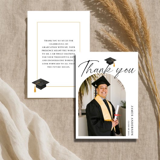 Elegant Modern Script Arch Photo Graduation  Dankeskarte