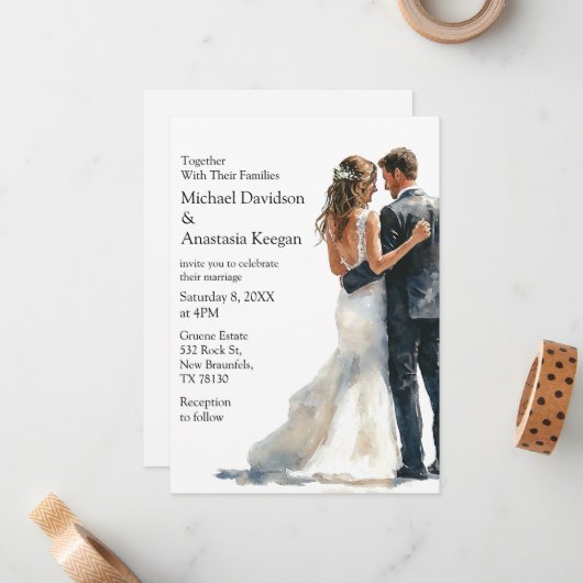 elegant modern script budget wedding invitation   mitteilungskarte (Vorderseite/Rückseite Beispiel)